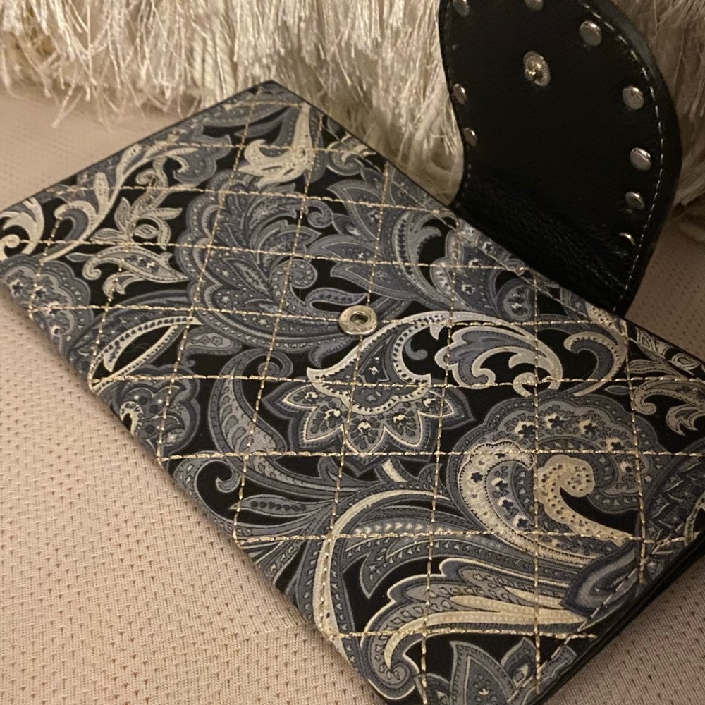 Studded Blue Paisley Quilted Embellished Wallet Clutch | Western Boho Rhinestone - Picture 6 of 6